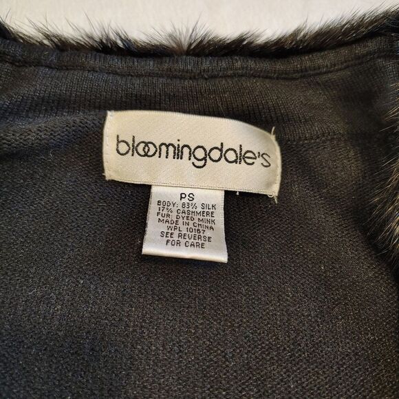 Vtg Bloomingdale’s Cardigan PS Black Cashmere Silk Fur Trim Y2K Quiet Luxury 90s - Picture 5 of 8
